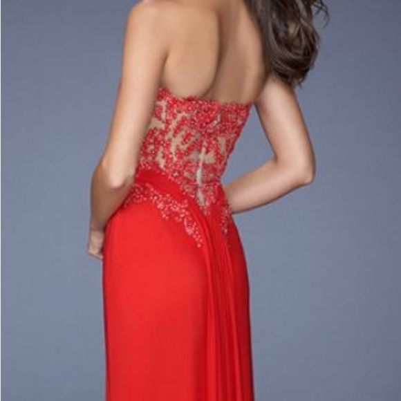 Red dress long Elegant Red Strapless Evening Gown size 6 womens beads lace - Picture 2 of 15